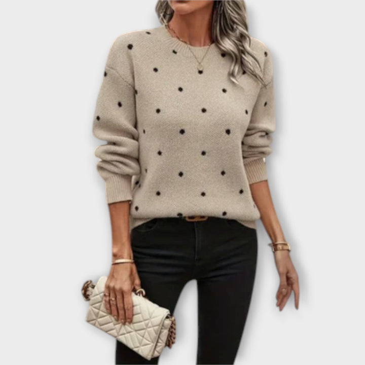 Maya™ – Casual Long Sleeve Knit Sweater with Polka Dot Pattern