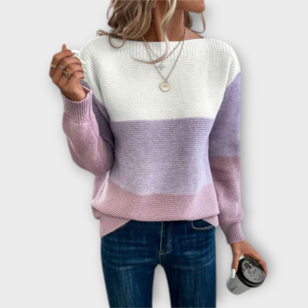 Maya™ Elegant Three-Color Patchwork Sweater