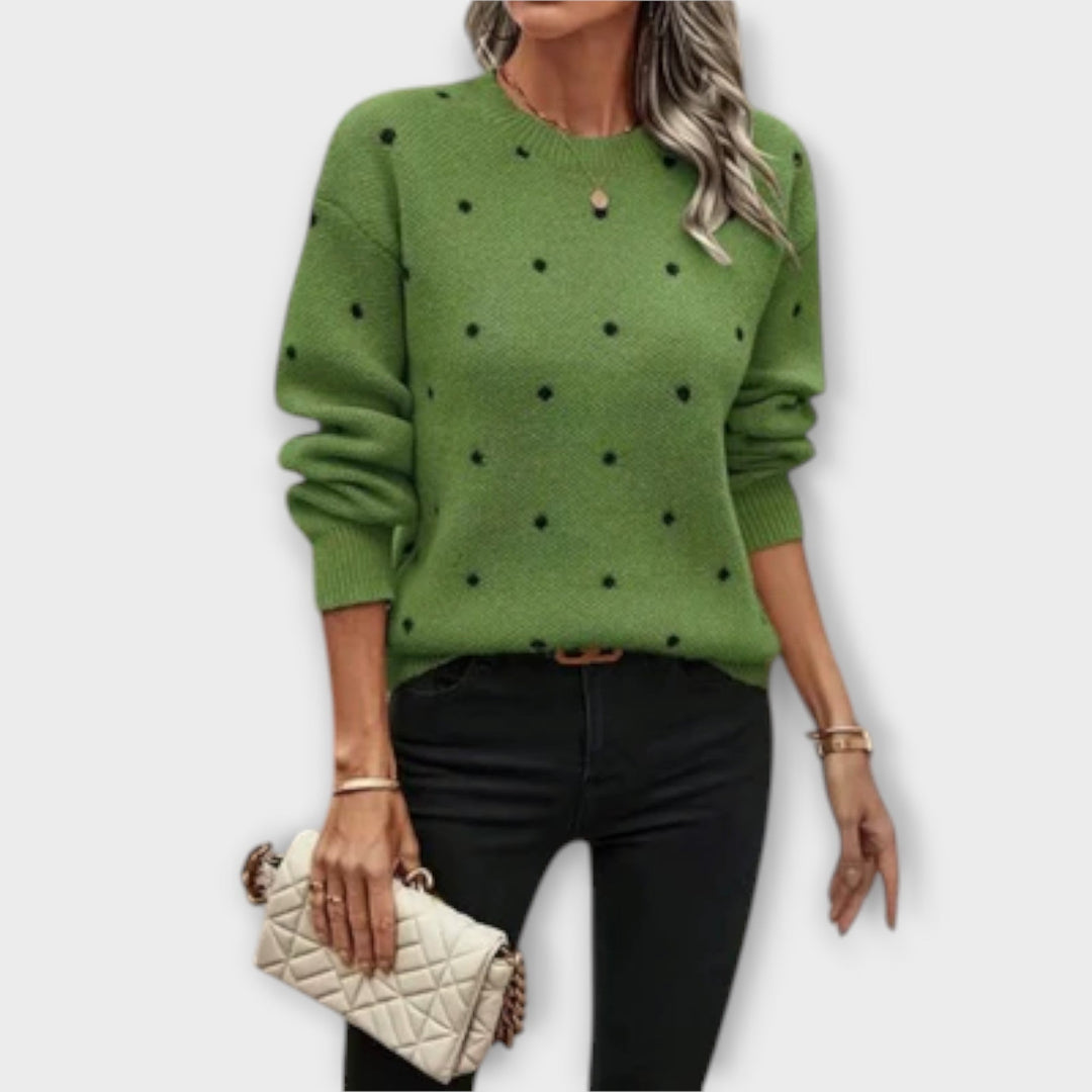 Maya™ – Casual Long Sleeve Knit Sweater with Polka Dot Pattern