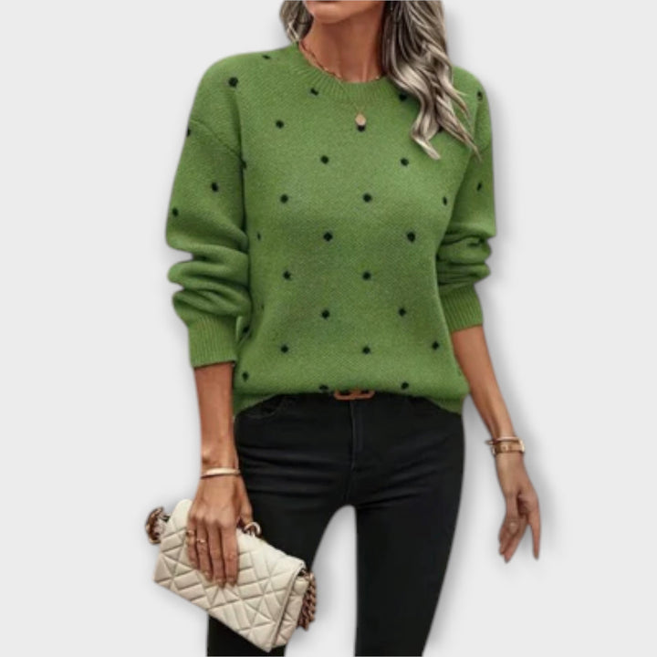 Maya™ – Casual Long Sleeve Knit Sweater with Polka Dot Pattern