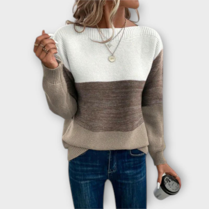 Maya™ Elegant Three-Color Patchwork Sweater