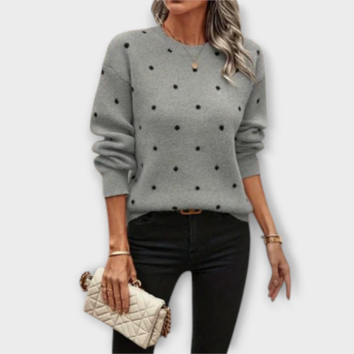 Maya™ – Casual Long Sleeve Knit Sweater with Polka Dot Pattern