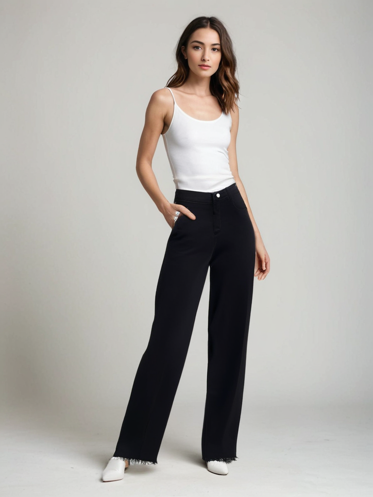 Maya™ | Elegant Black Jeans with Raw Finish