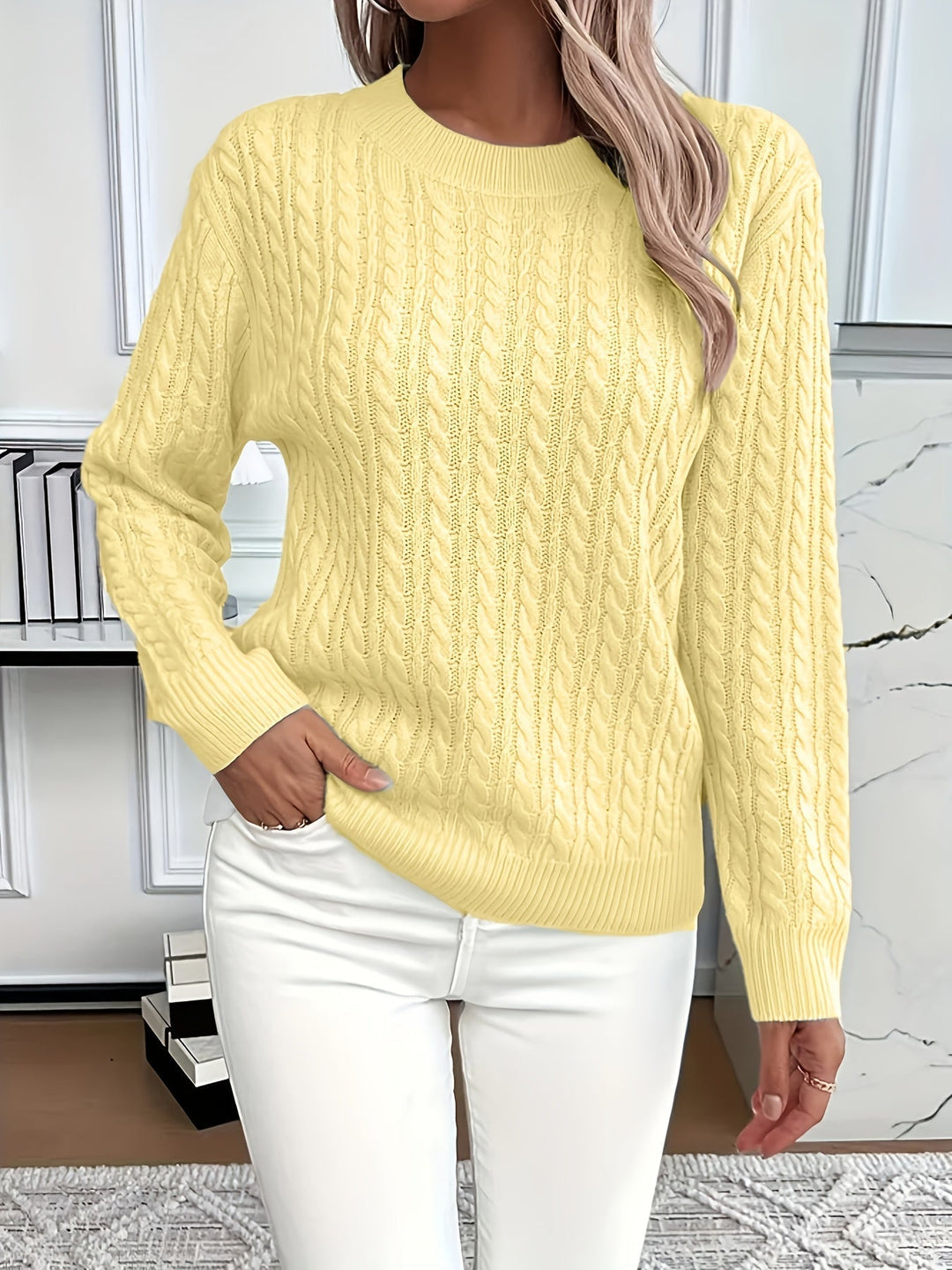 Maya™ - Elegant warm cable knit sweater
