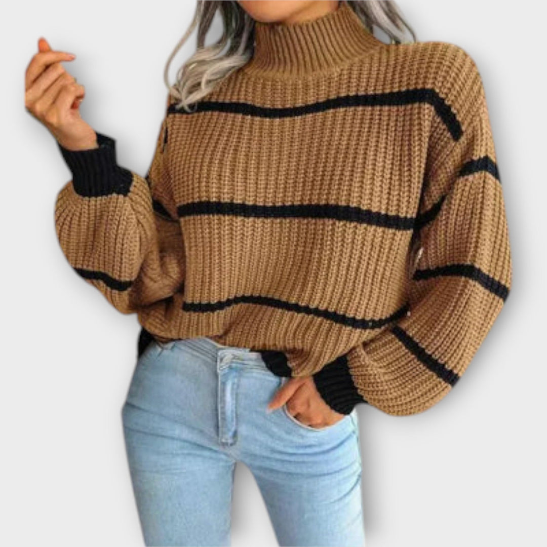 Maya™ - High Neck Sweater with Stripes