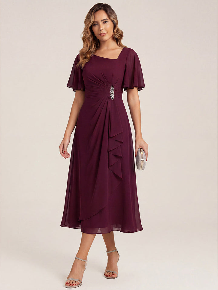 Maya| Elegant Chiffon Ruffle Sleeve Formal Dress