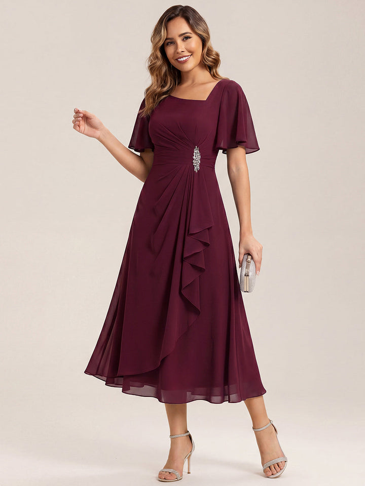 Maya| Elegant Chiffon Ruffle Sleeve Formal Dress