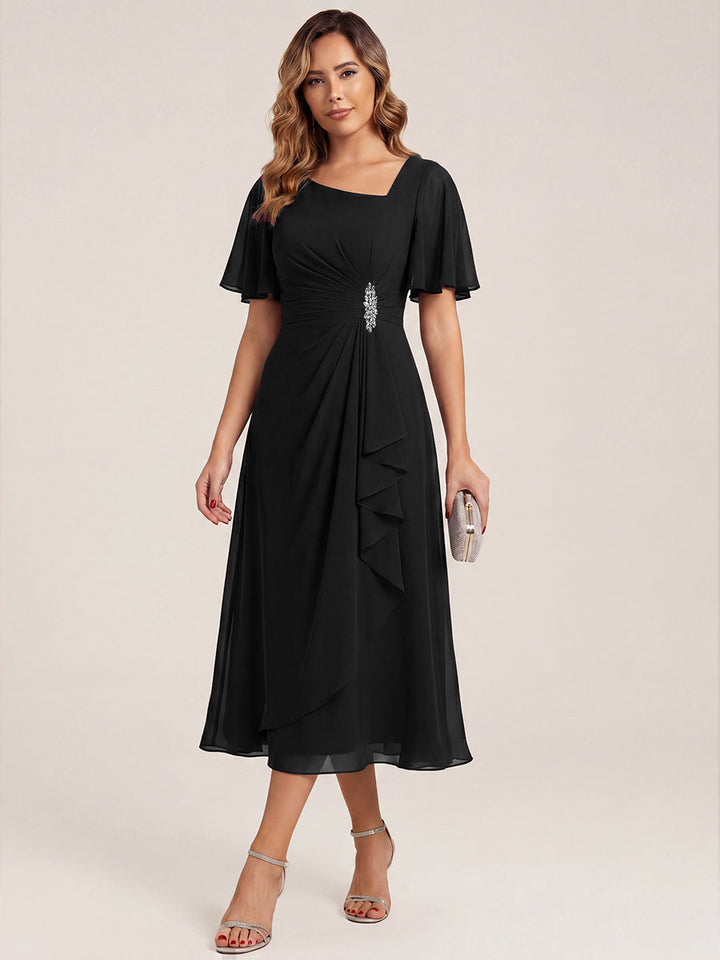 Maya| Elegant Chiffon Ruffle Sleeve Formal Dress