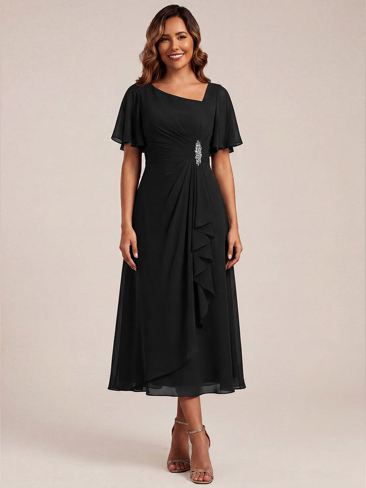 Maya| Elegant Chiffon Ruffle Sleeve Formal Dress