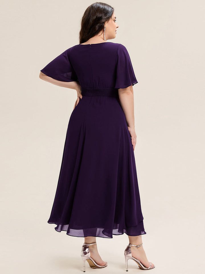 Maya| Elegant Chiffon Ruffle Sleeve Formal Dress