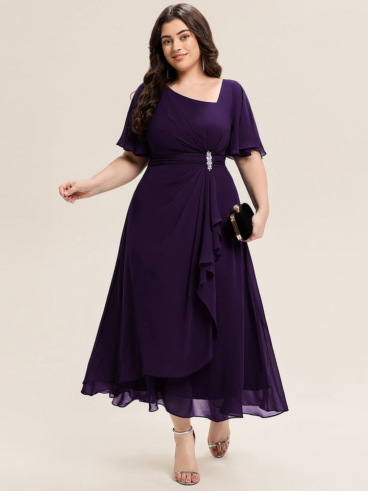 Maya| Elegant Chiffon Ruffle Sleeve Formal Dress