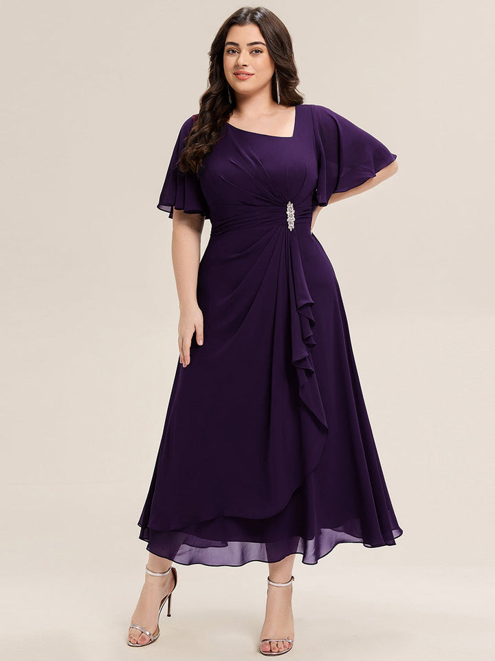 Maya| Elegant Chiffon Ruffle Sleeve Formal Dress