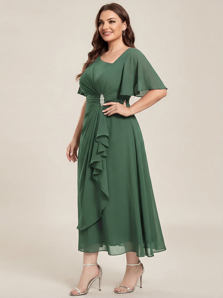 Maya| Elegant Chiffon Ruffle Sleeve Formal Dress