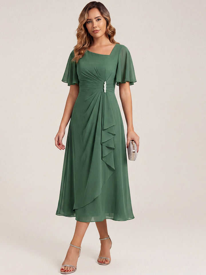 Maya| Elegant Chiffon Ruffle Sleeve Formal Dress