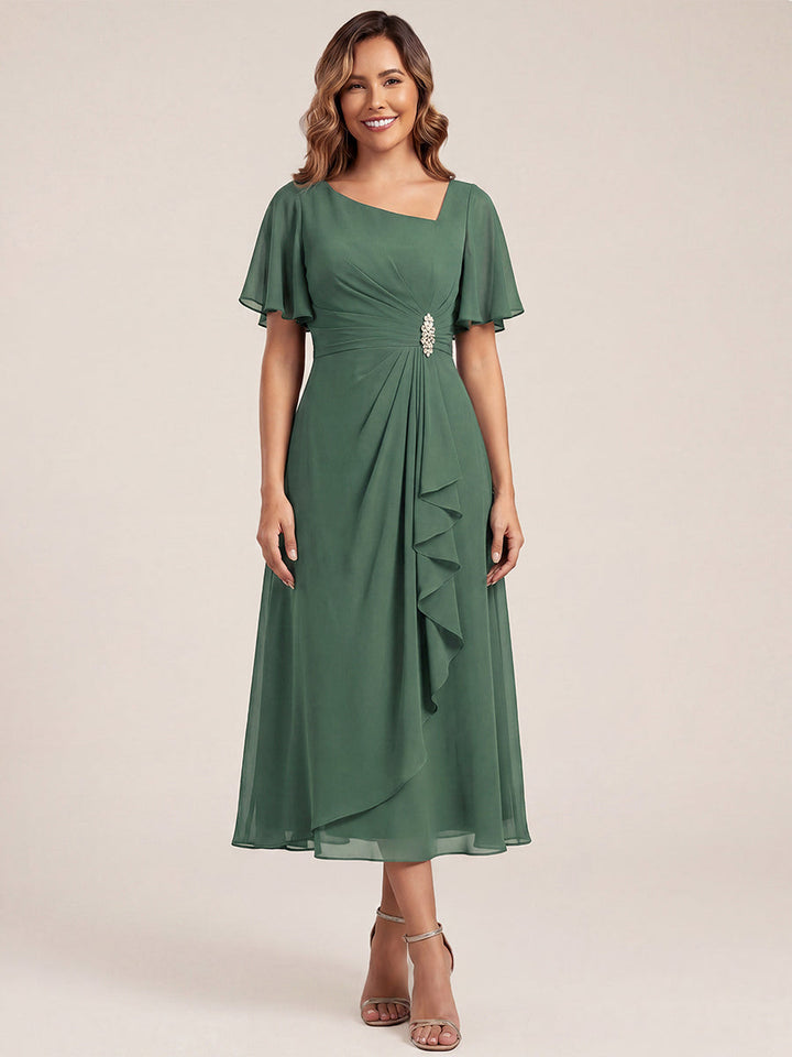 Maya| Elegant Chiffon Ruffle Sleeve Formal Dress