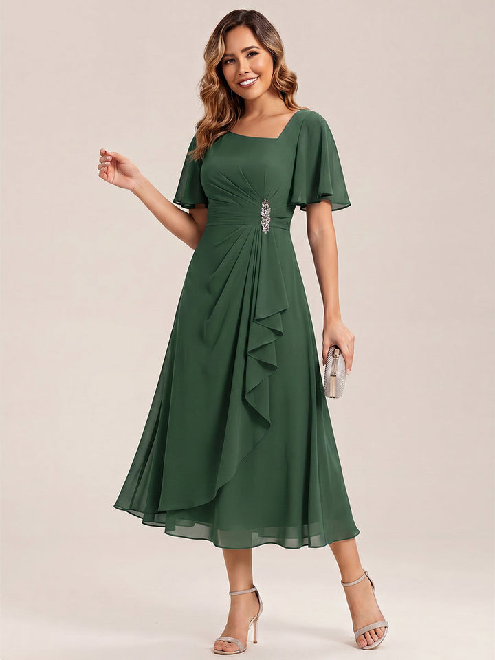 Maya| Elegant Chiffon Ruffle Sleeve Formal Dress