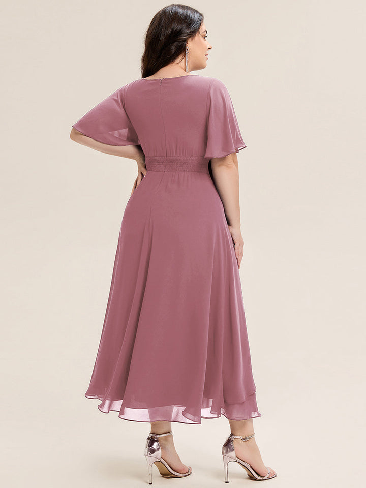 Maya| Elegant Chiffon Ruffle Sleeve Formal Dress