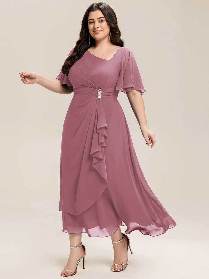 Maya| Elegant Chiffon Ruffle Sleeve Formal Dress
