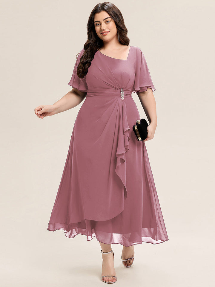 Maya| Elegant Chiffon Ruffle Sleeve Formal Dress
