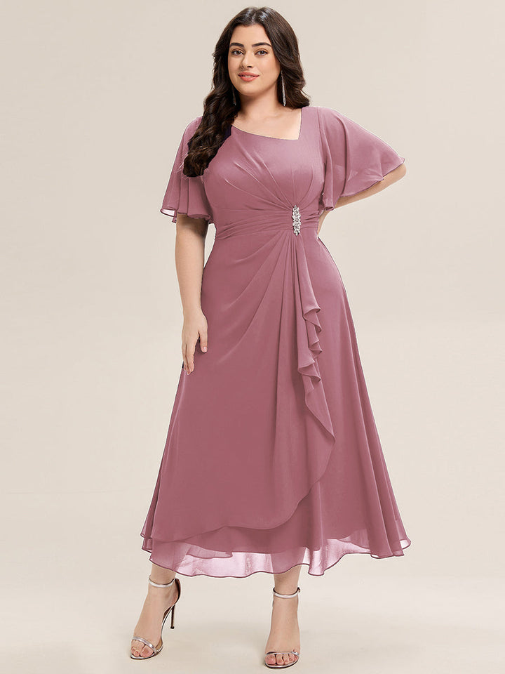 Maya| Elegant Chiffon Ruffle Sleeve Formal Dress