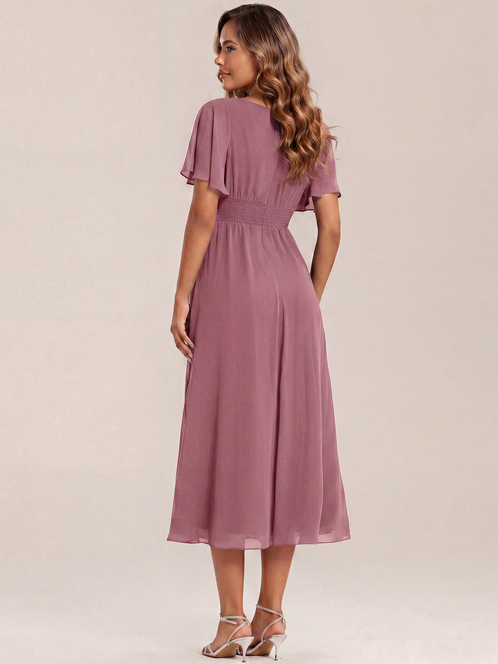 Maya| Elegant Chiffon Ruffle Sleeve Formal Dress