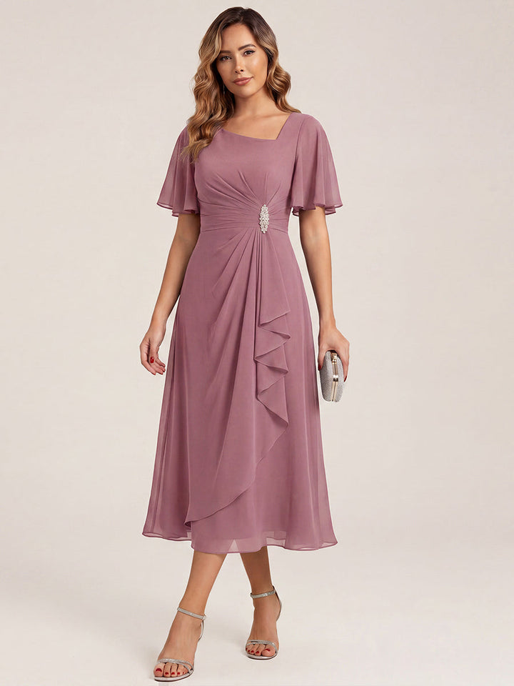 Maya| Elegant Chiffon Ruffle Sleeve Formal Dress