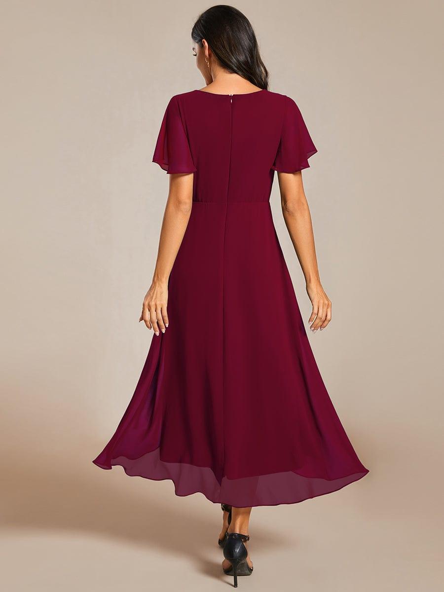 Maya|Ruffles Sleeve Pleated V-Neck A-Line Midi Chiffon Wedding Guest Dress