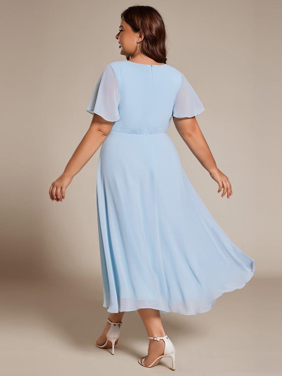 Maya|Ruffles Sleeve Pleated V-Neck A-Line Midi Chiffon Wedding Guest Dress