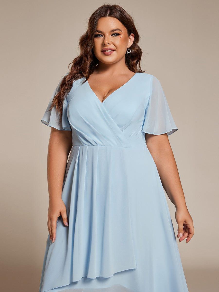 Maya|Ruffles Sleeve Pleated V-Neck A-Line Midi Chiffon Wedding Guest Dress