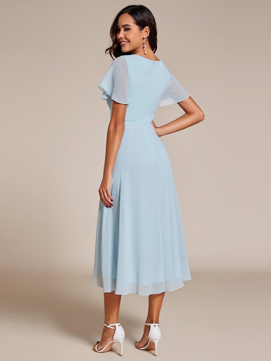 Maya|Ruffles Sleeve Pleated V-Neck A-Line Midi Chiffon Wedding Guest Dress