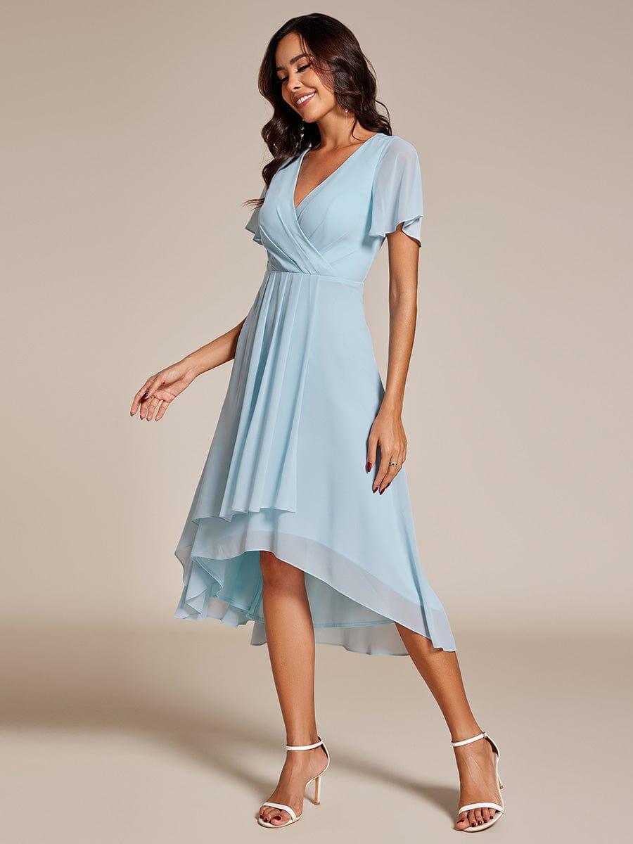 Maya|Ruffles Sleeve Pleated V-Neck A-Line Midi Chiffon Wedding Guest Dress