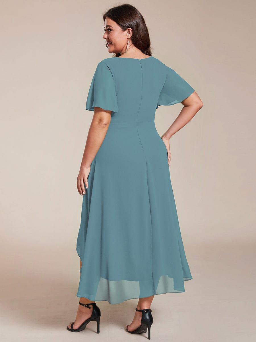 Maya|Ruffles Sleeve Pleated V-Neck A-Line Midi Chiffon Wedding Guest Dress