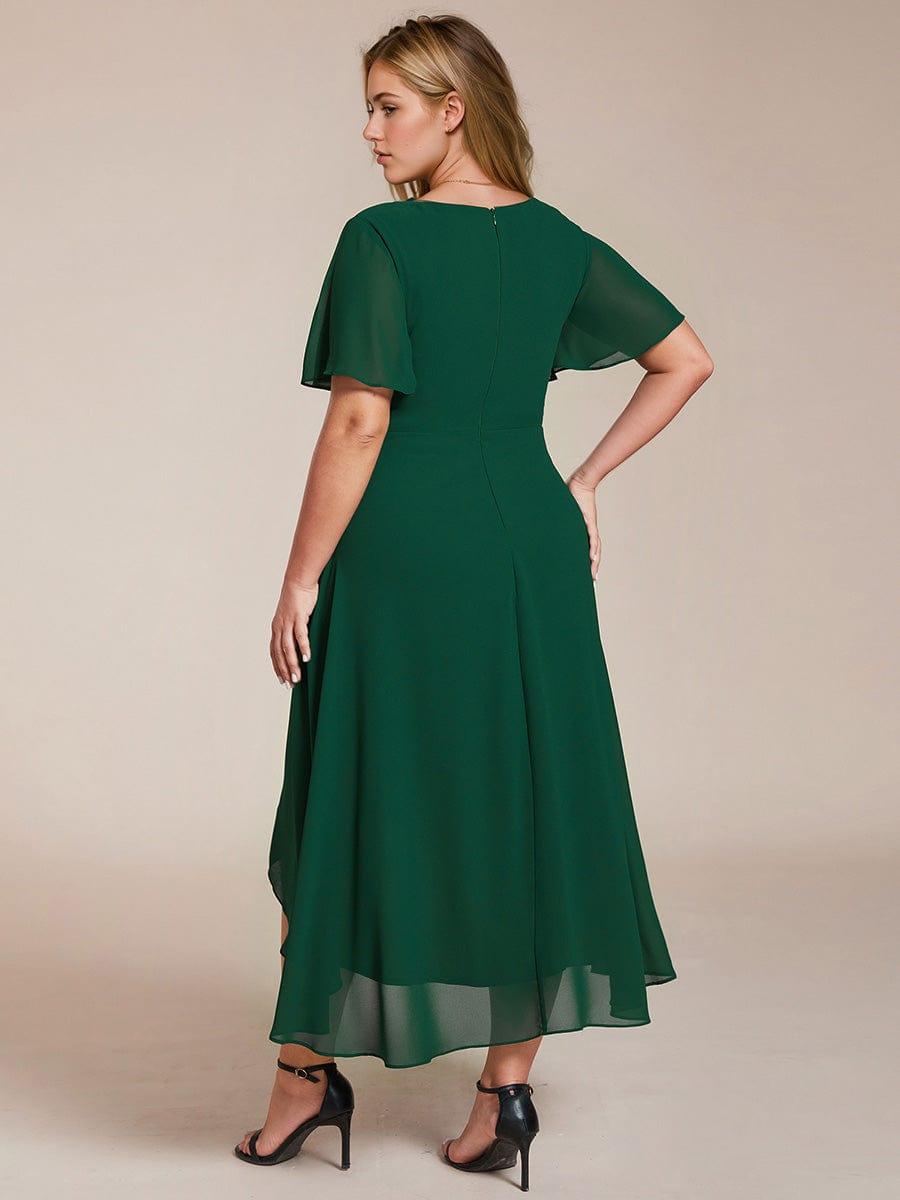 Maya|Ruffles Sleeve Pleated V-Neck A-Line Midi Chiffon Wedding Guest Dress