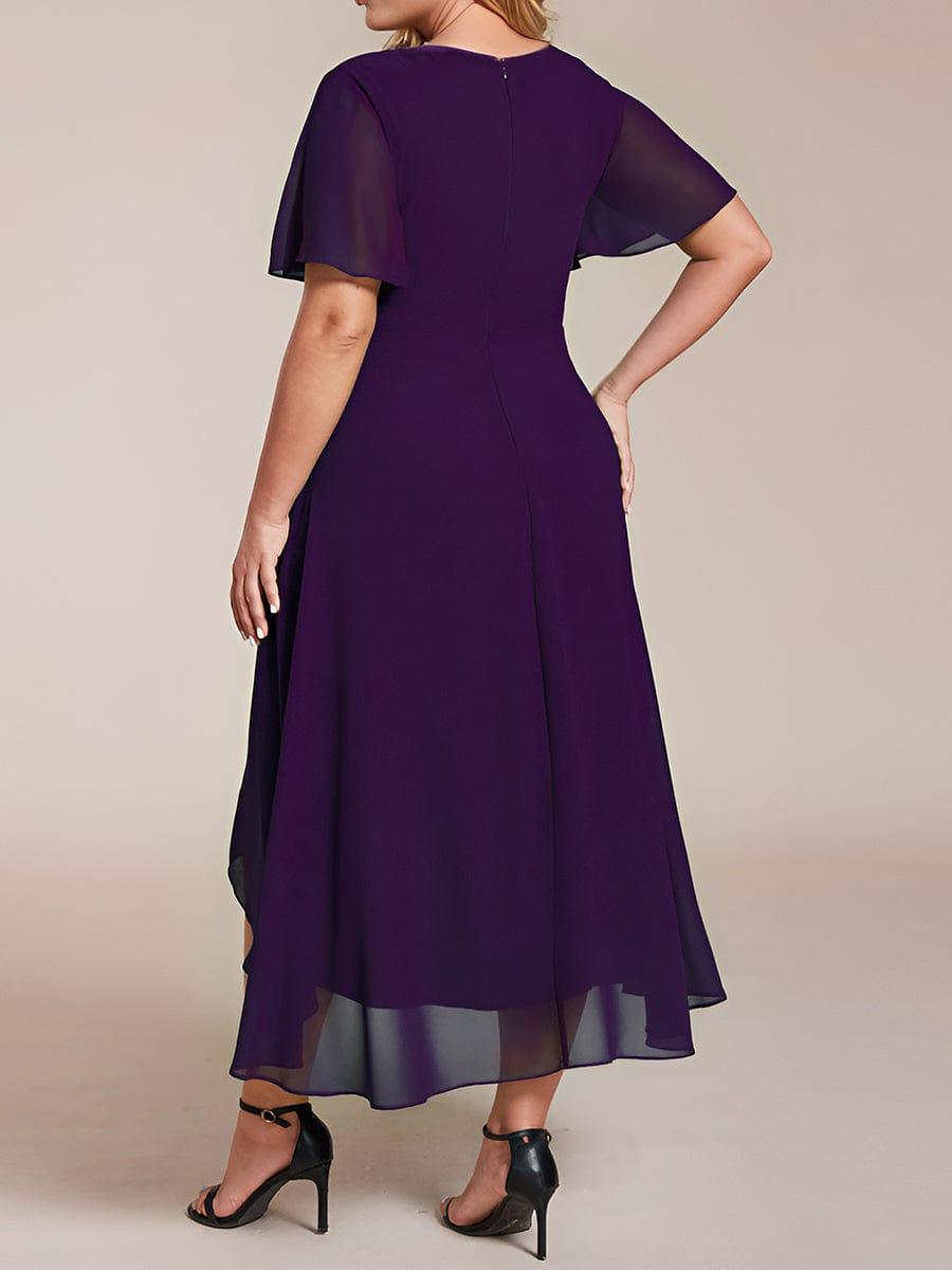 Maya|Ruffles Sleeve Pleated V-Neck A-Line Midi Chiffon Wedding Guest Dress