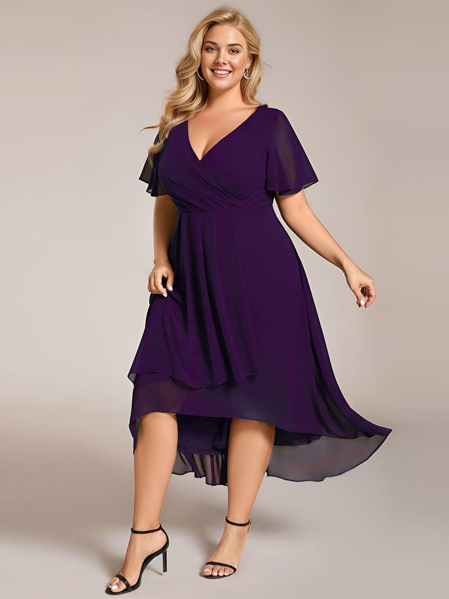 Maya|Ruffles Sleeve Pleated V-Neck A-Line Midi Chiffon Wedding Guest Dress