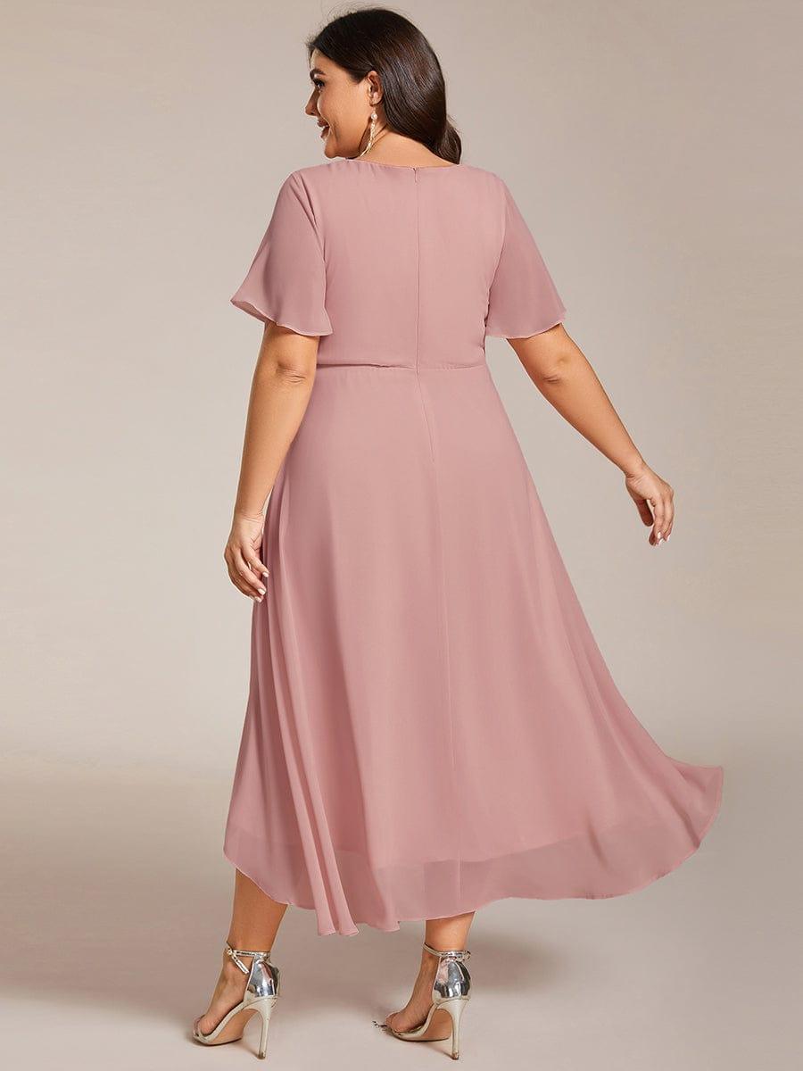 Maya|Ruffles Sleeve Pleated V-Neck A-Line Midi Chiffon Wedding Guest Dress