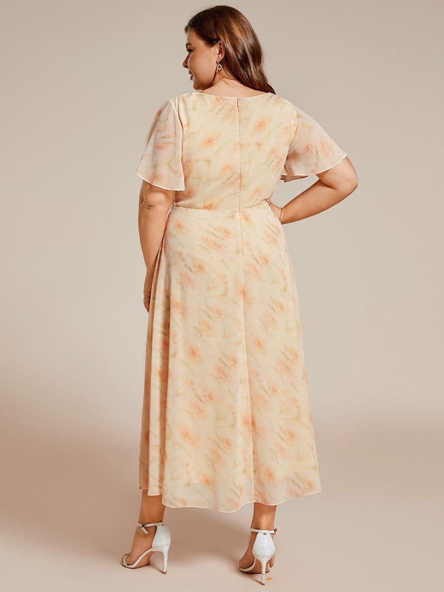 Maya|Ruffles Sleeve Pleated V-Neck A-Line Midi Chiffon Wedding Guest Dress
