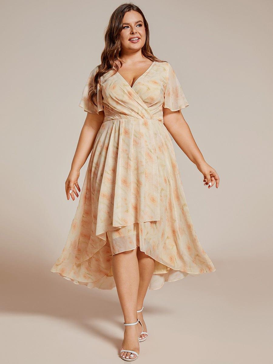 Maya|Ruffles Sleeve Pleated V-Neck A-Line Midi Chiffon Wedding Guest Dress