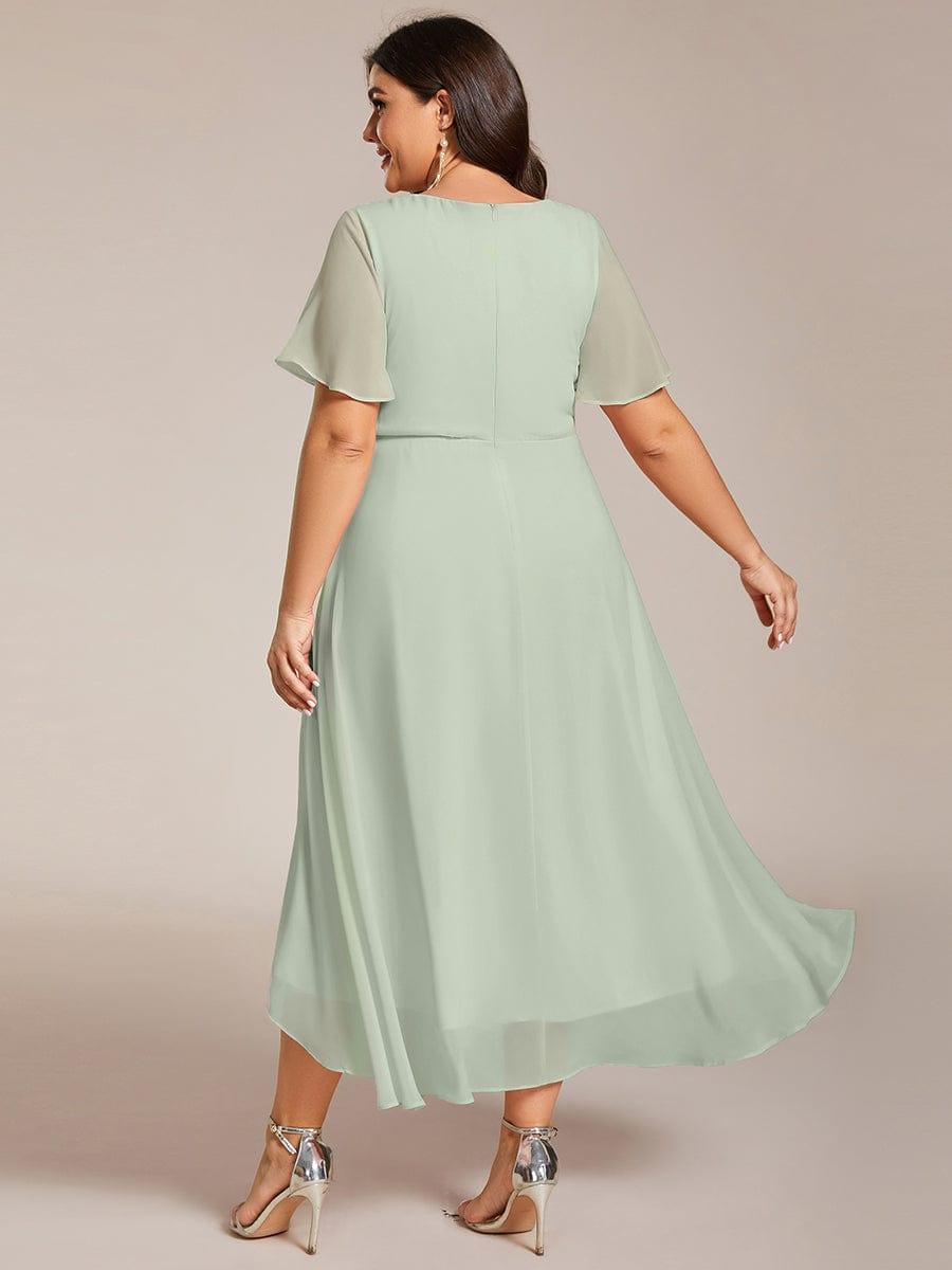 Maya|Ruffles Sleeve Pleated V-Neck A-Line Midi Chiffon Wedding Guest Dress