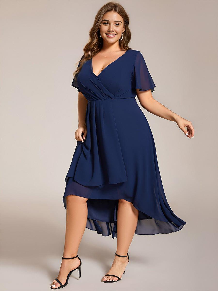 Maya|Ruffles Sleeve Pleated V-Neck A-Line Midi Chiffon Wedding Guest Dress