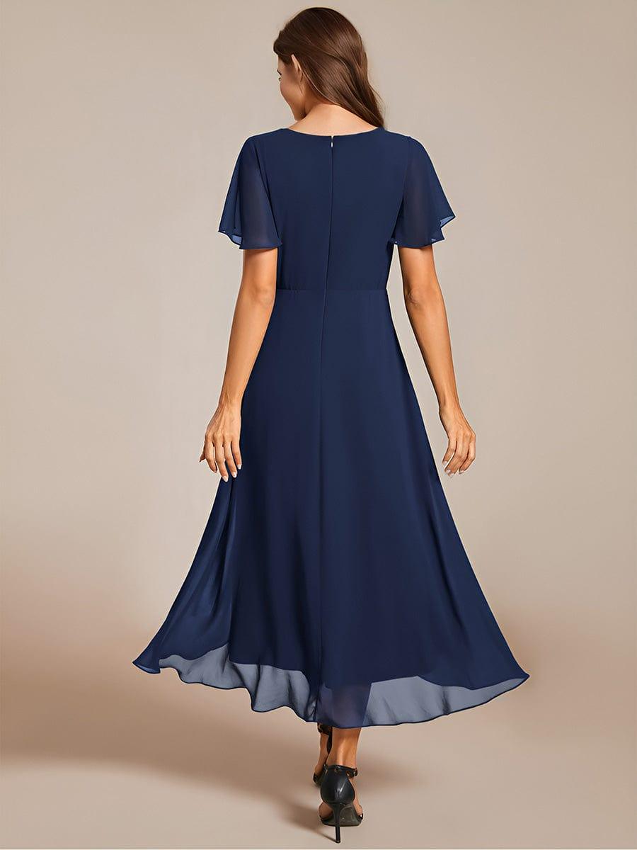 Maya|Ruffles Sleeve Pleated V-Neck A-Line Midi Chiffon Wedding Guest Dress