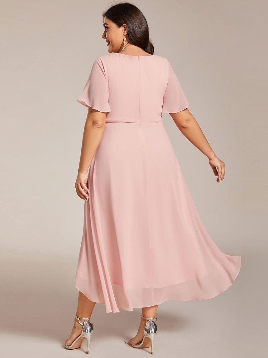 Maya|Ruffles Sleeve Pleated V-Neck A-Line Midi Chiffon Wedding Guest Dress