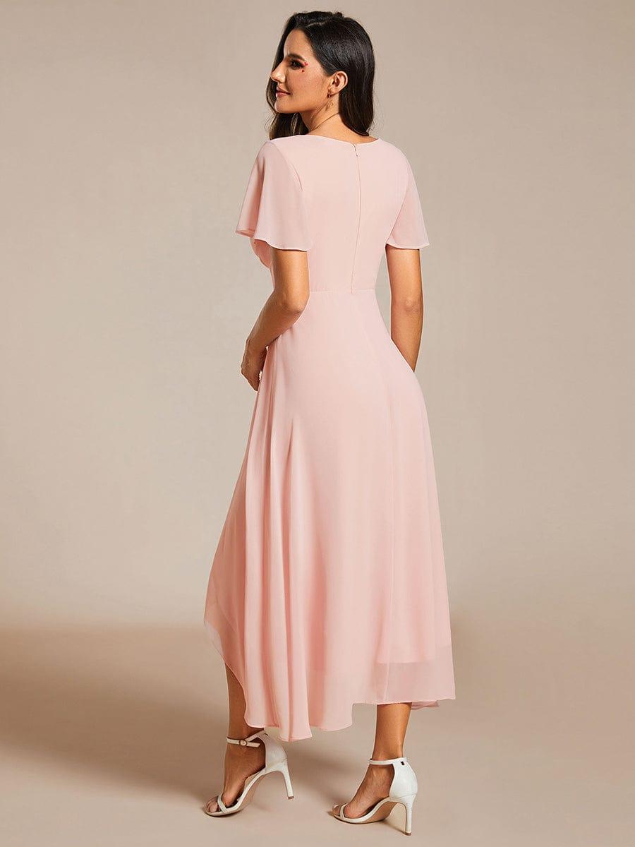 Maya|Ruffles Sleeve Pleated V-Neck A-Line Midi Chiffon Wedding Guest Dress