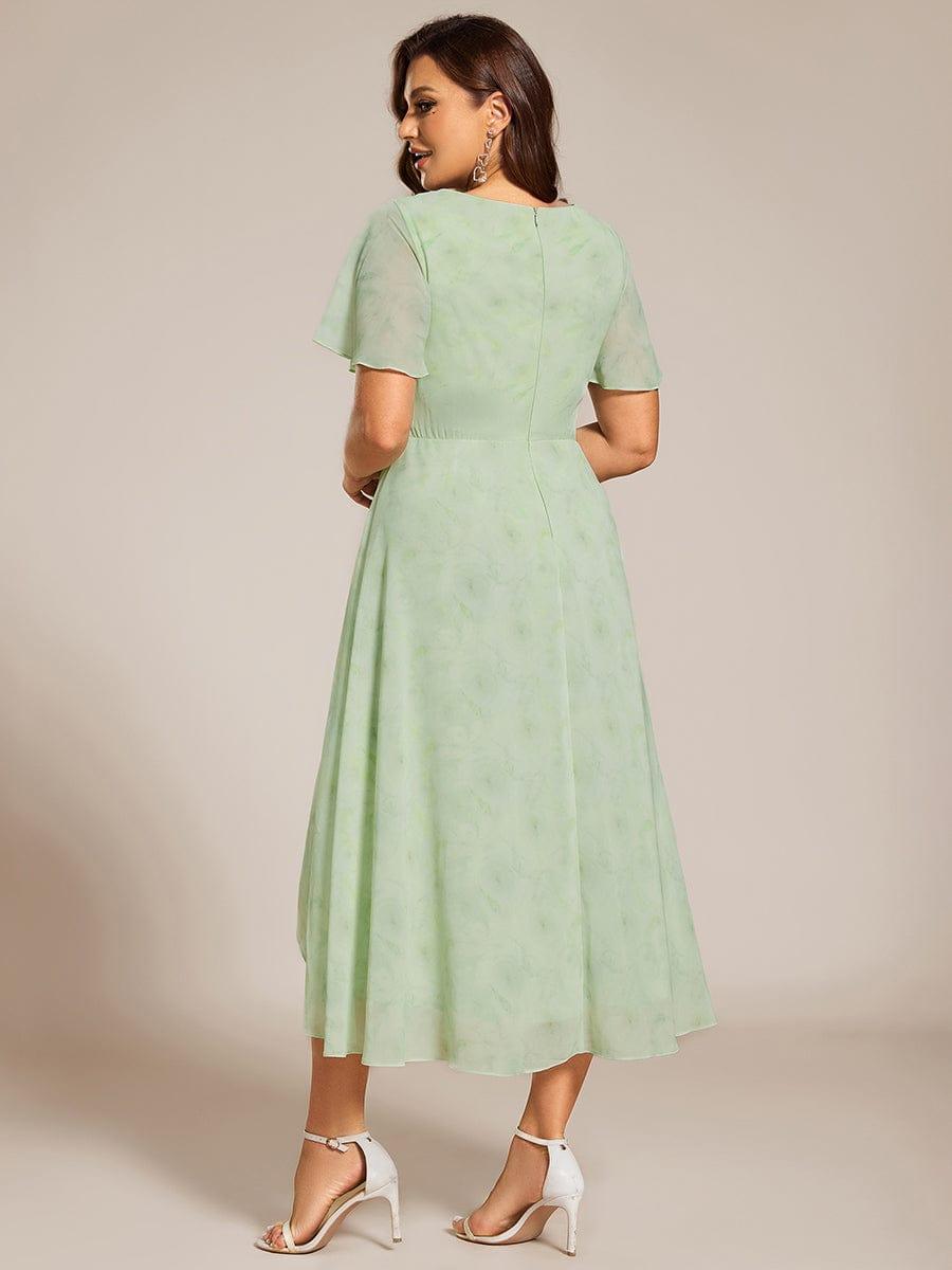 Maya|Ruffles Sleeve Pleated V-Neck A-Line Midi Chiffon Wedding Guest Dress