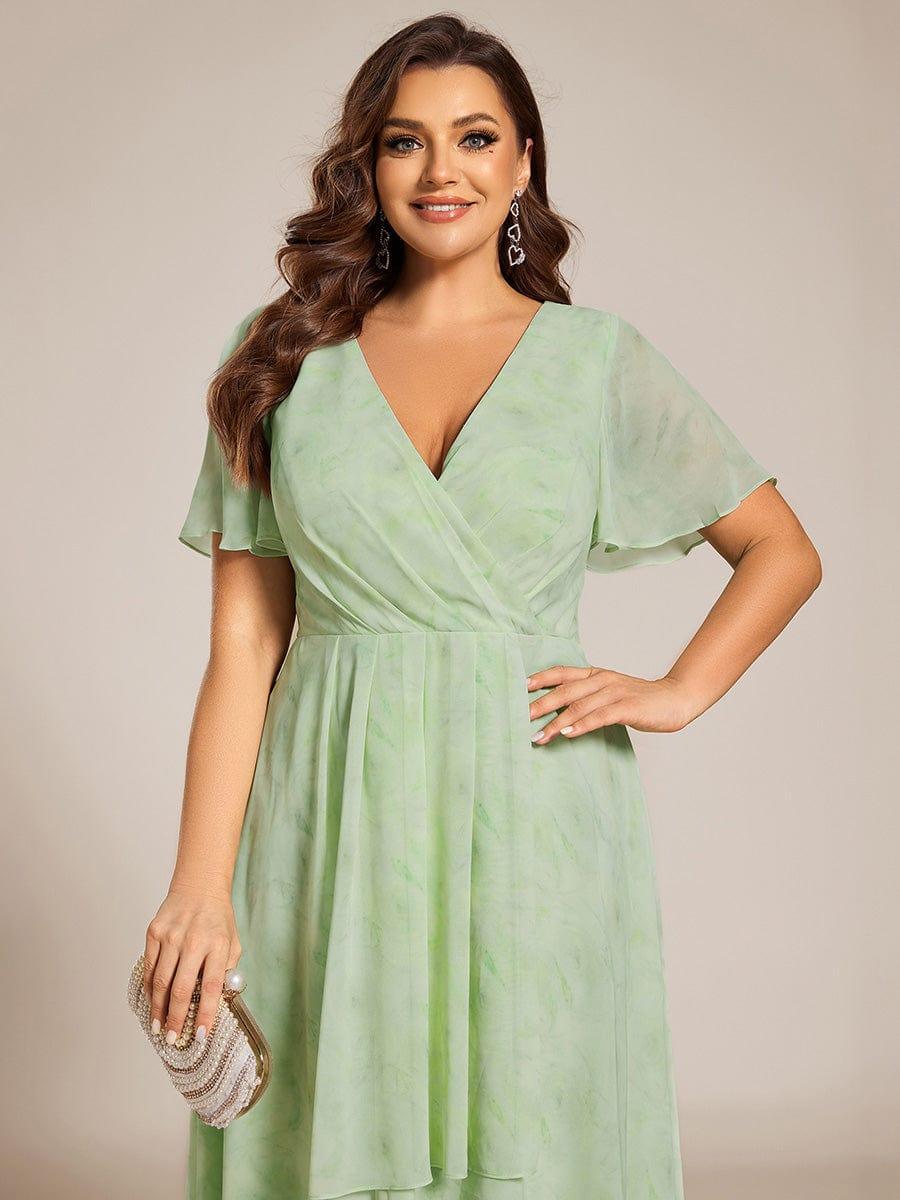 Maya|Ruffles Sleeve Pleated V-Neck A-Line Midi Chiffon Wedding Guest Dress