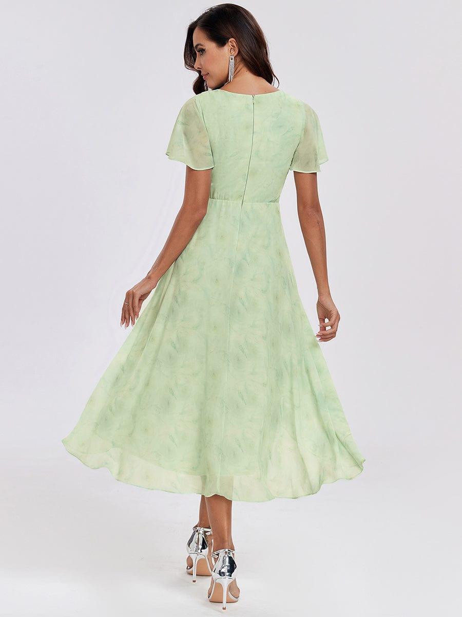 Maya|Ruffles Sleeve Pleated V-Neck A-Line Midi Chiffon Wedding Guest Dress