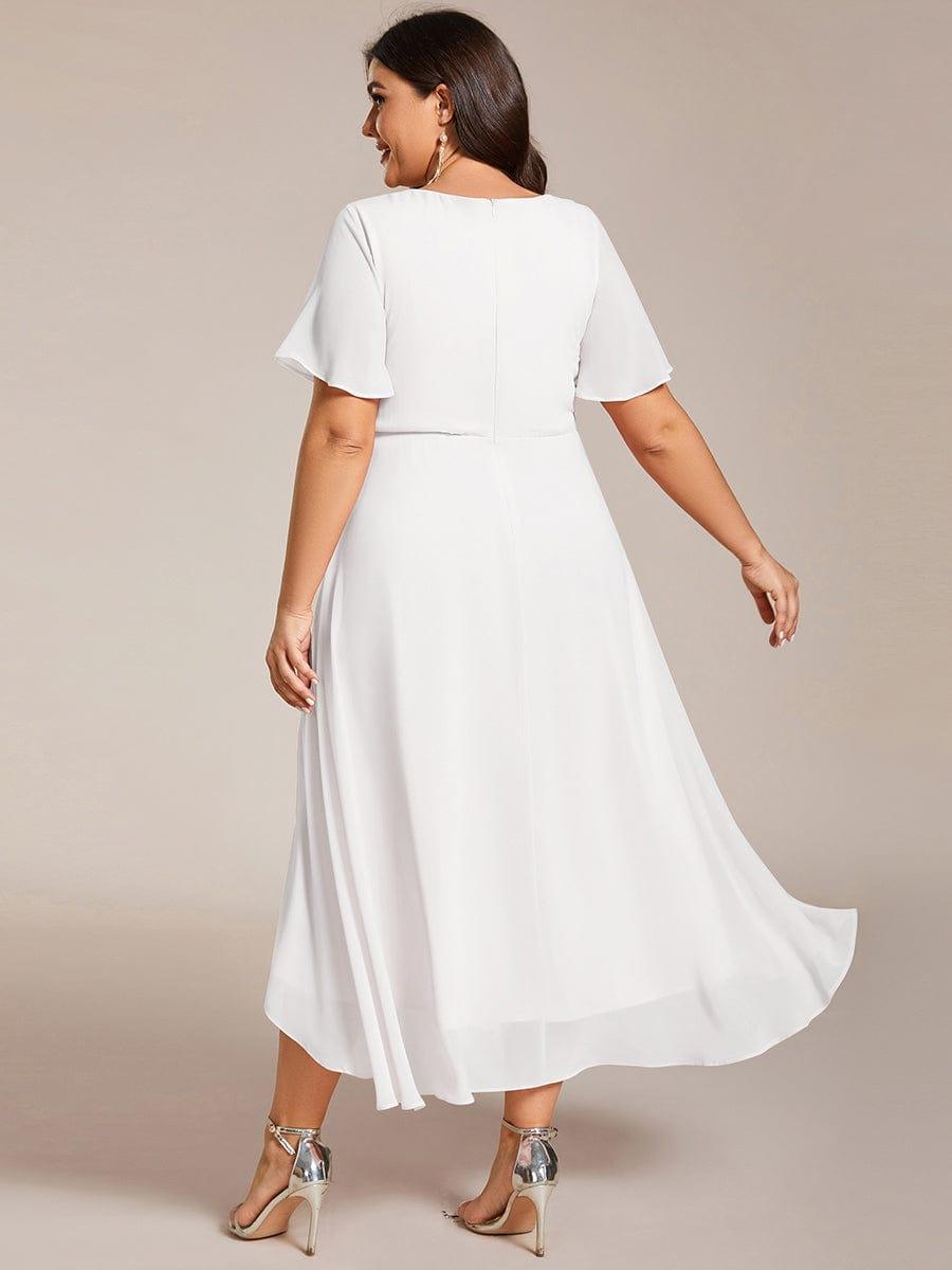 Maya|Ruffles Sleeve Pleated V-Neck A-Line Midi Chiffon Wedding Guest Dress