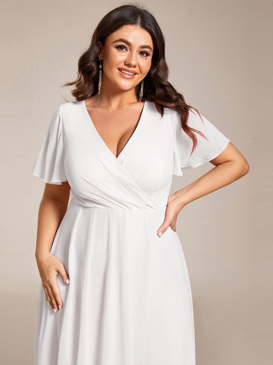 Maya|Ruffles Sleeve Pleated V-Neck A-Line Midi Chiffon Wedding Guest Dress