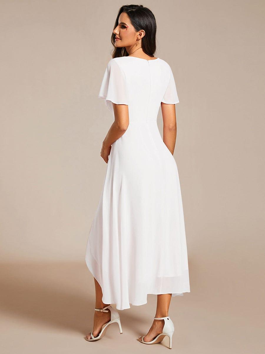 Maya|Ruffles Sleeve Pleated V-Neck A-Line Midi Chiffon Wedding Guest Dress