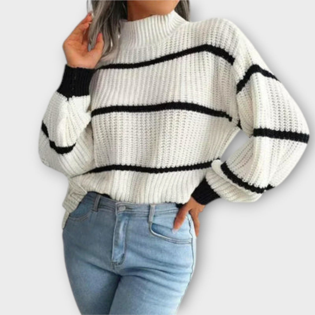 Maya™ - High Neck Sweater with Stripes